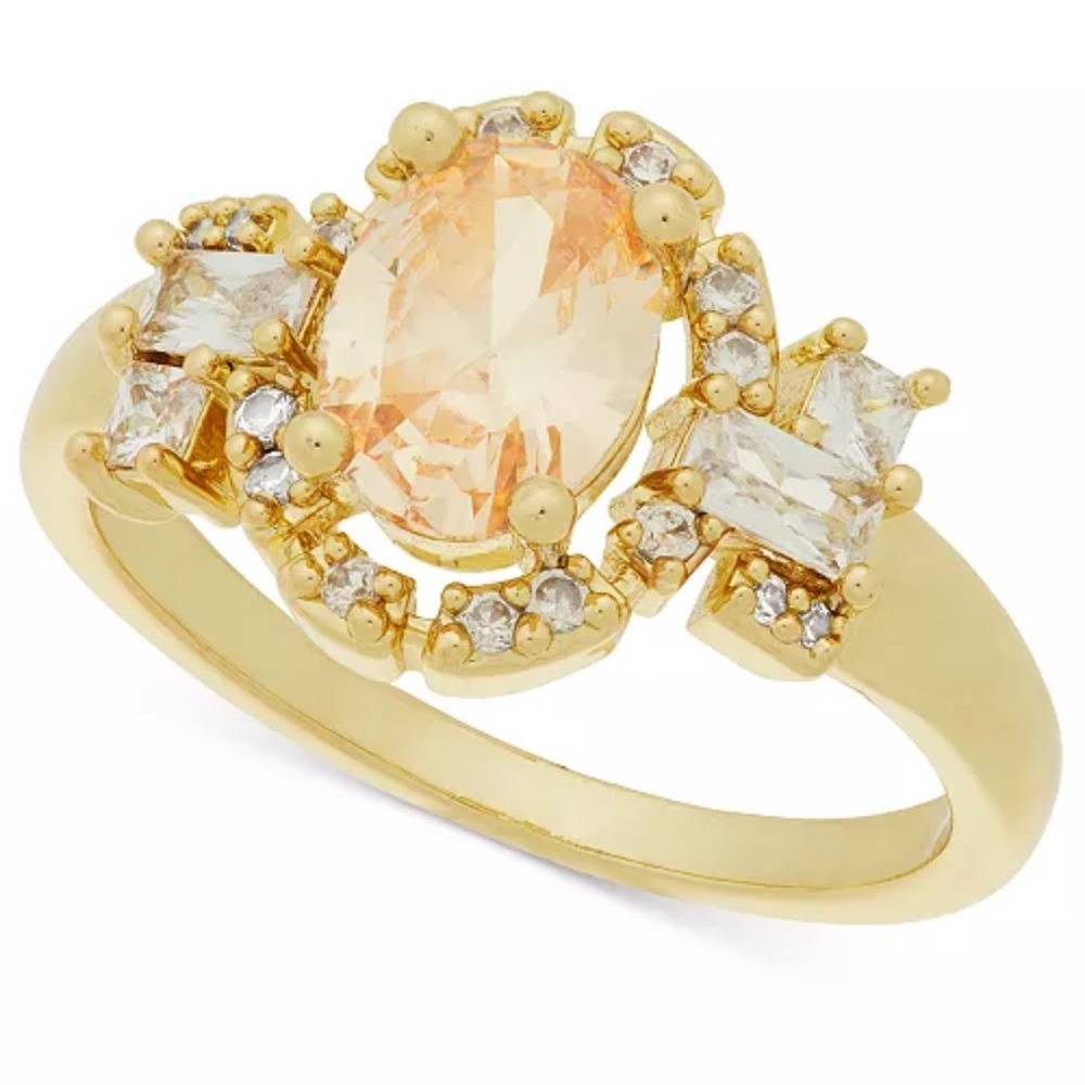 Gold-Tone Stone & Crystal Oval Halo Ring - Picture 1 of 5